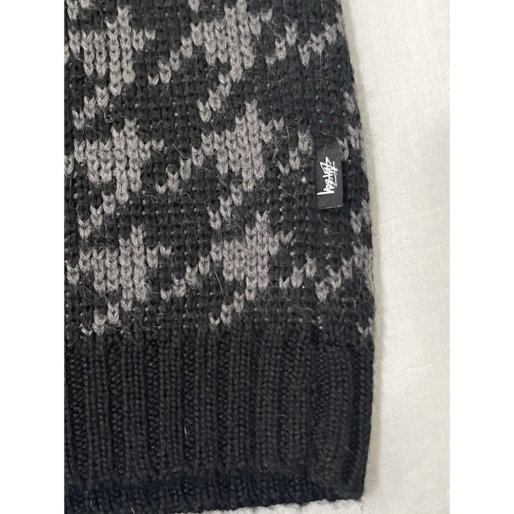 STUSSY Wool Knit Sweater M Black Houndstooth Print - Picture 3 of 7